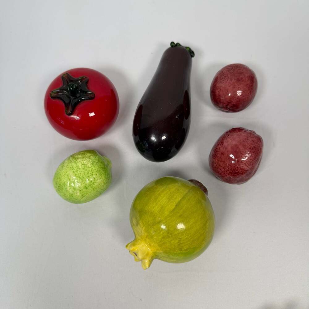 Vintage Murano Style Hand Blown Art Glass Fruit and Vegetables - Set of 6 - Picture 1 of 7